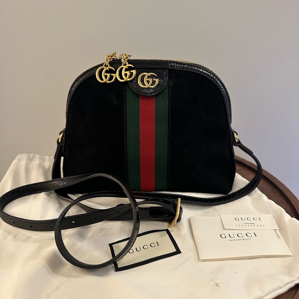 Authentic Gucci Ophidia Black Suede Crossbody Bag